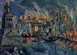 Incendio de Alejandría por Hermann Goll. Fuente: Wikipedia 